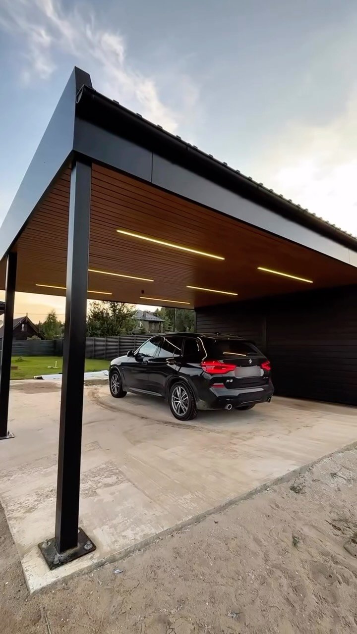 Çelik konstrüksiyon ve kompozit kaplamalı modern carport sistemi